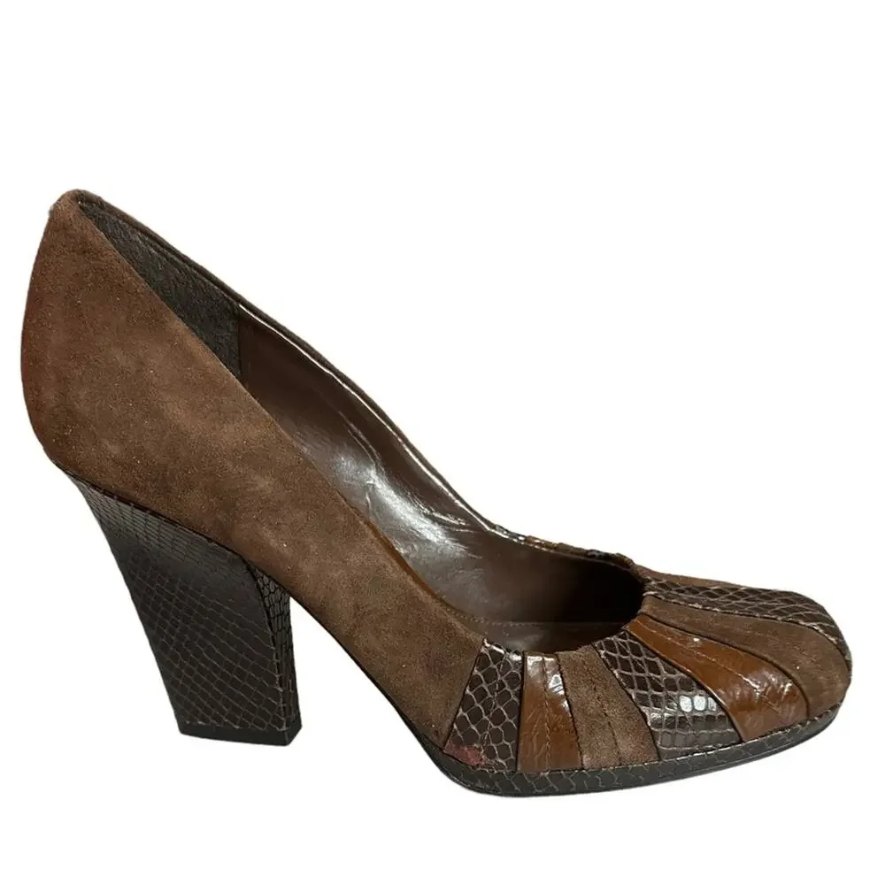 ENZO Angiolini Saniko brown eel suede patent‎ leather size 7M - Picture 6 of 16